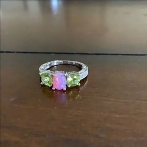 1.88 simulated pink opal w/ Green Peridot stones